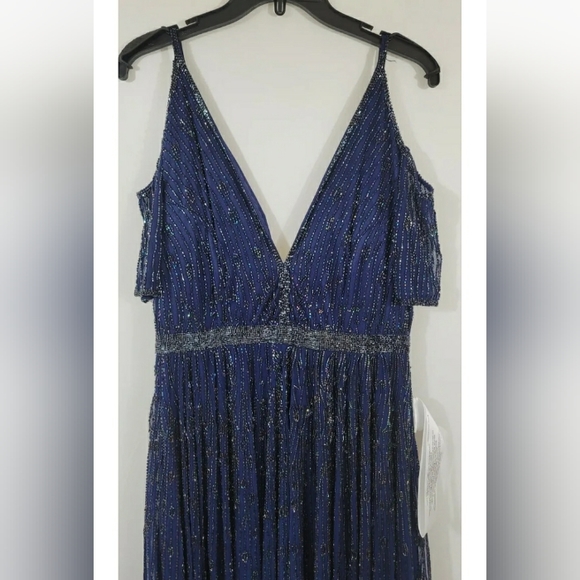 New! Mac Duggal fully beaded cold shoulder gown. - Picture 7 of 9